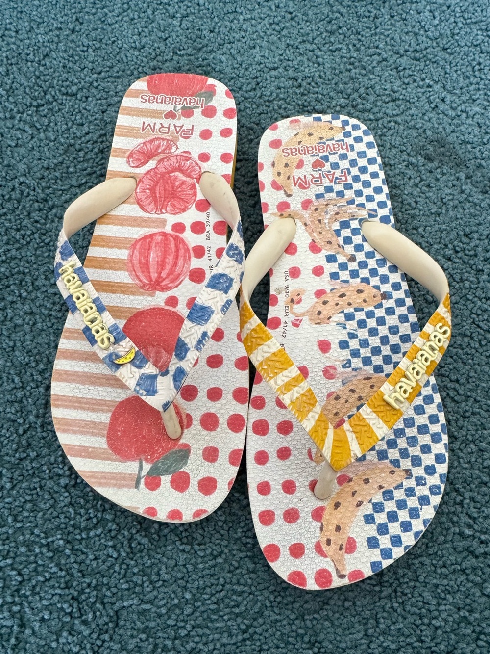 Havaianas x Farm Rio Contrast Flip Flop Sandals lemon accent Size 9 Yellow Blue